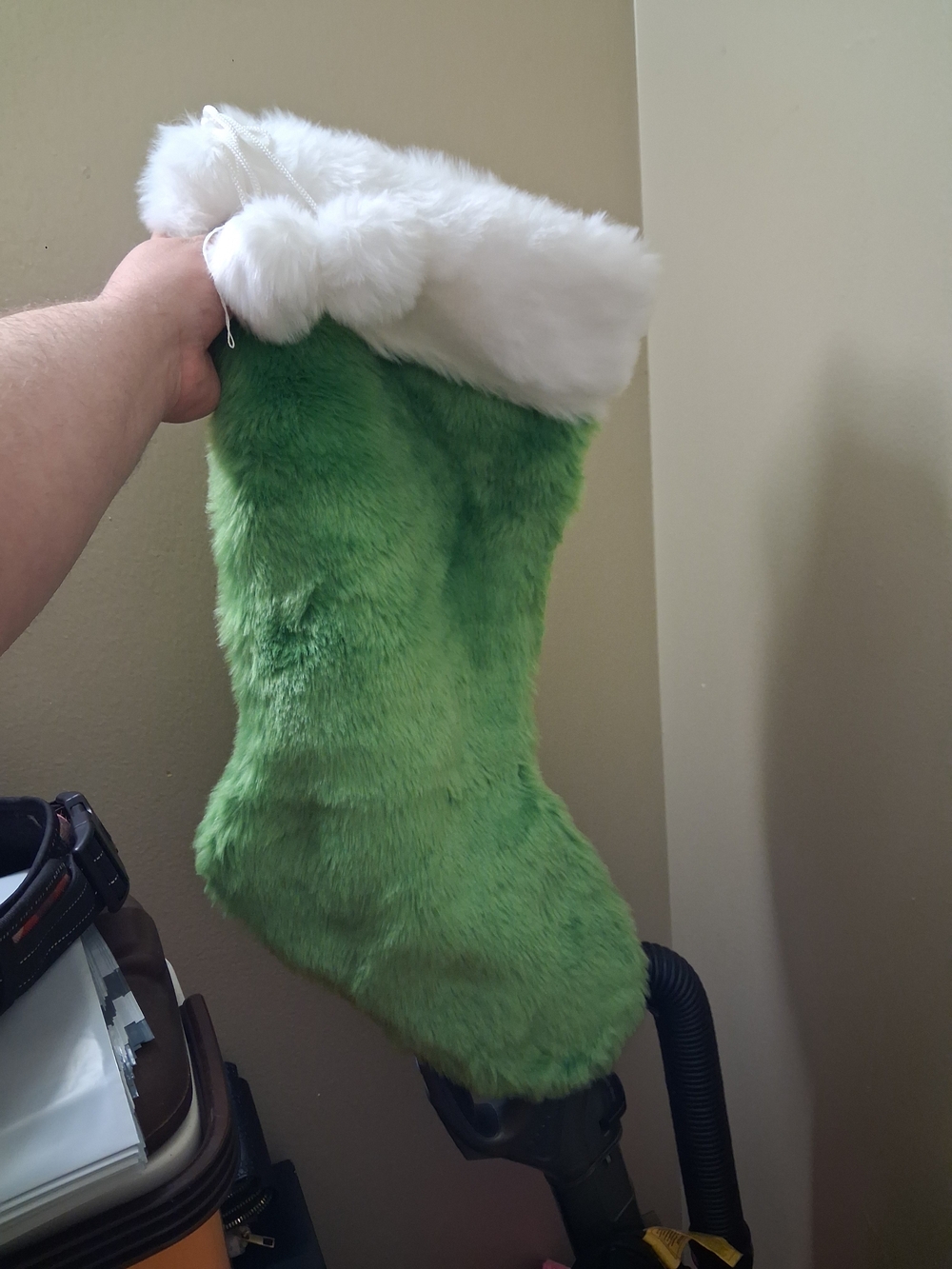 Green Faux Fur Holiday Stocking with White Cuff